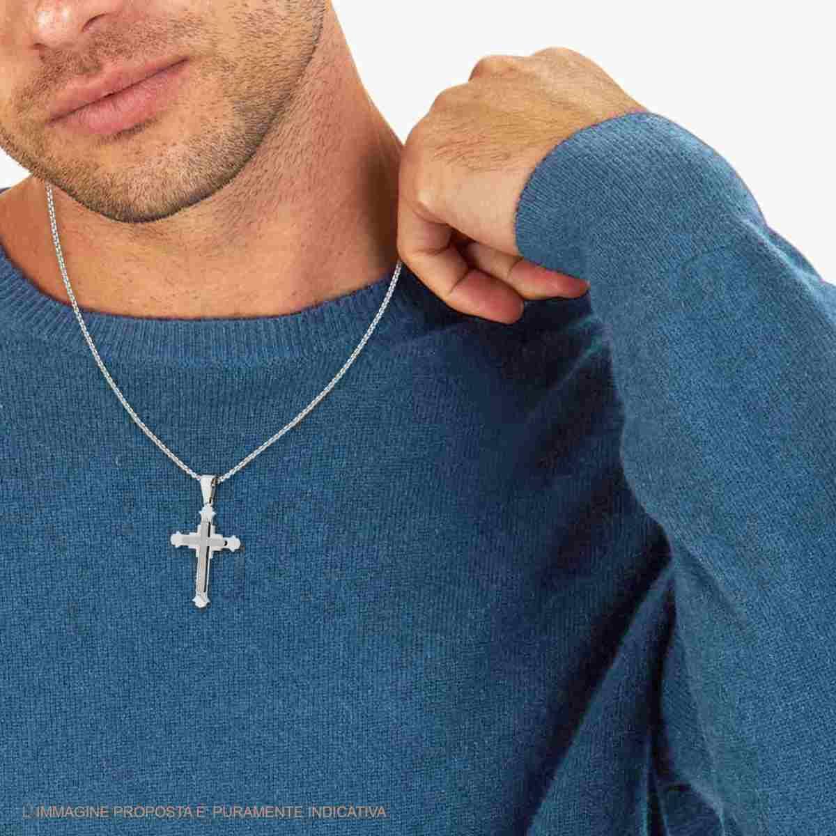 Collana Catena Veneziana Tonda con Croce Medievale sormontata da Croce Quadretatta in ACCIAIO