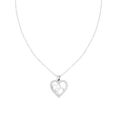 Collana Catena Forzatina Diamantata con Cuore e Crystal Bianchi in ACCIAIO
