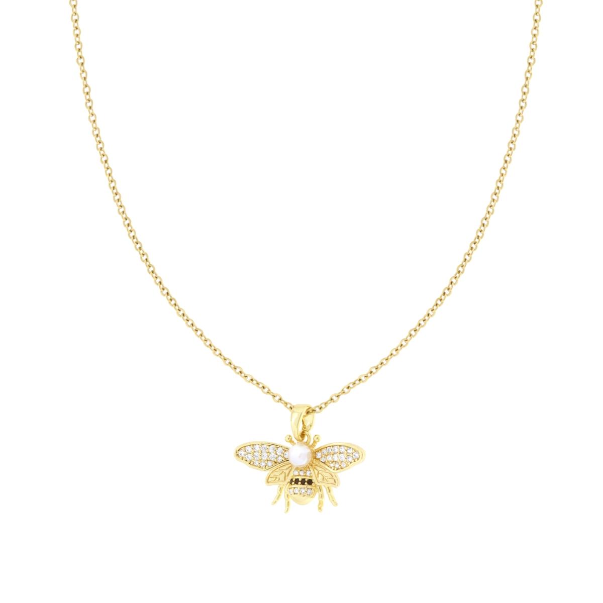 Collana Catena Forzatina Diamantata con Ape Perla e Crystal Bianchi in ACCIAIO colore Oro
