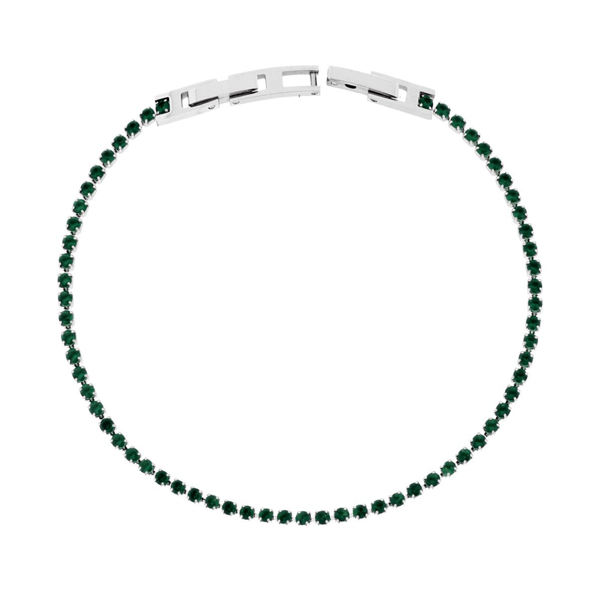 Bracciale Tennis Griffe cm 19-21 con Crystal mm 2 Verde Scuro regolabile in ACCIAIO