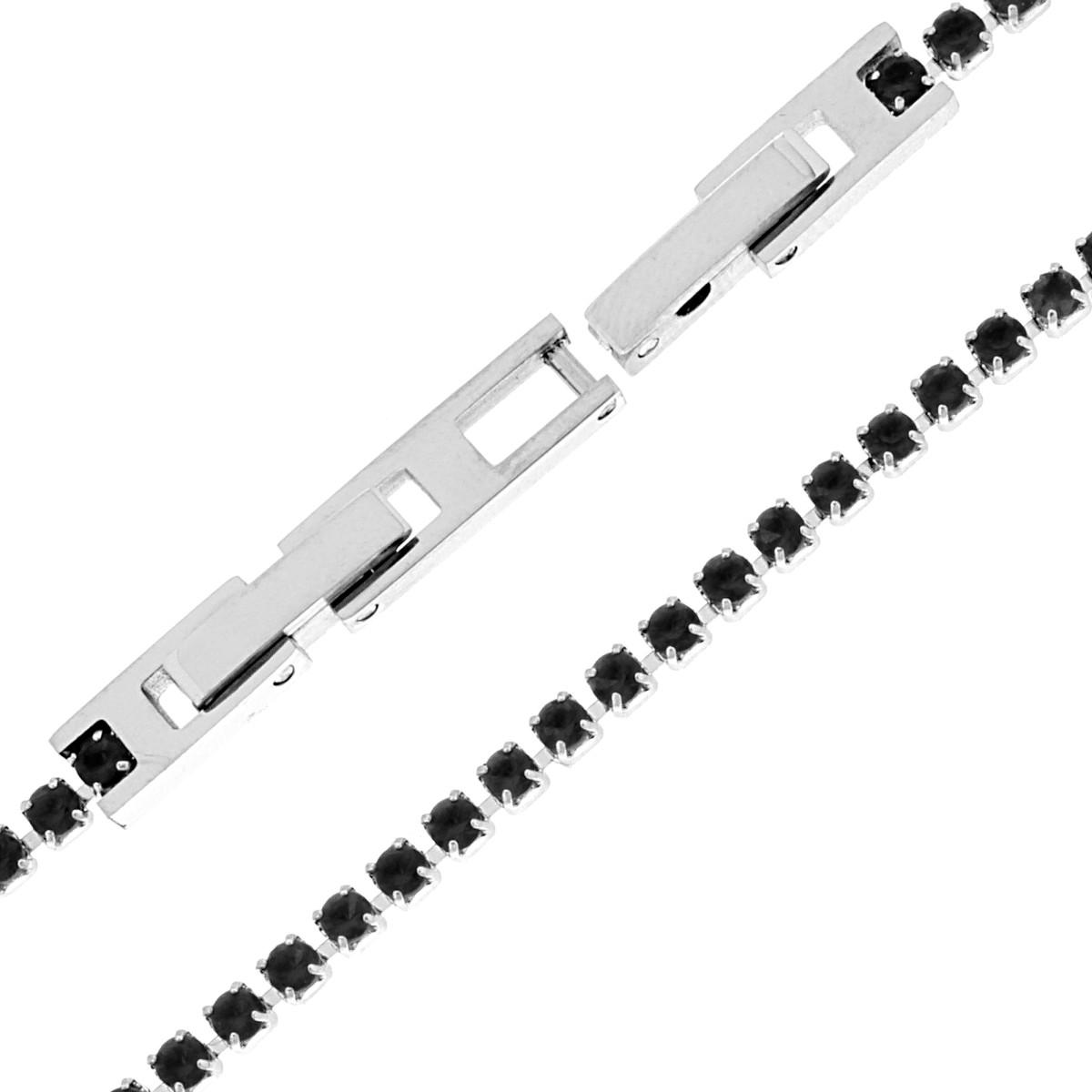 Bracciale Tennis Griffe cm 19-21 con Crystal mm 2 Nero regolabile in ACCIAIO