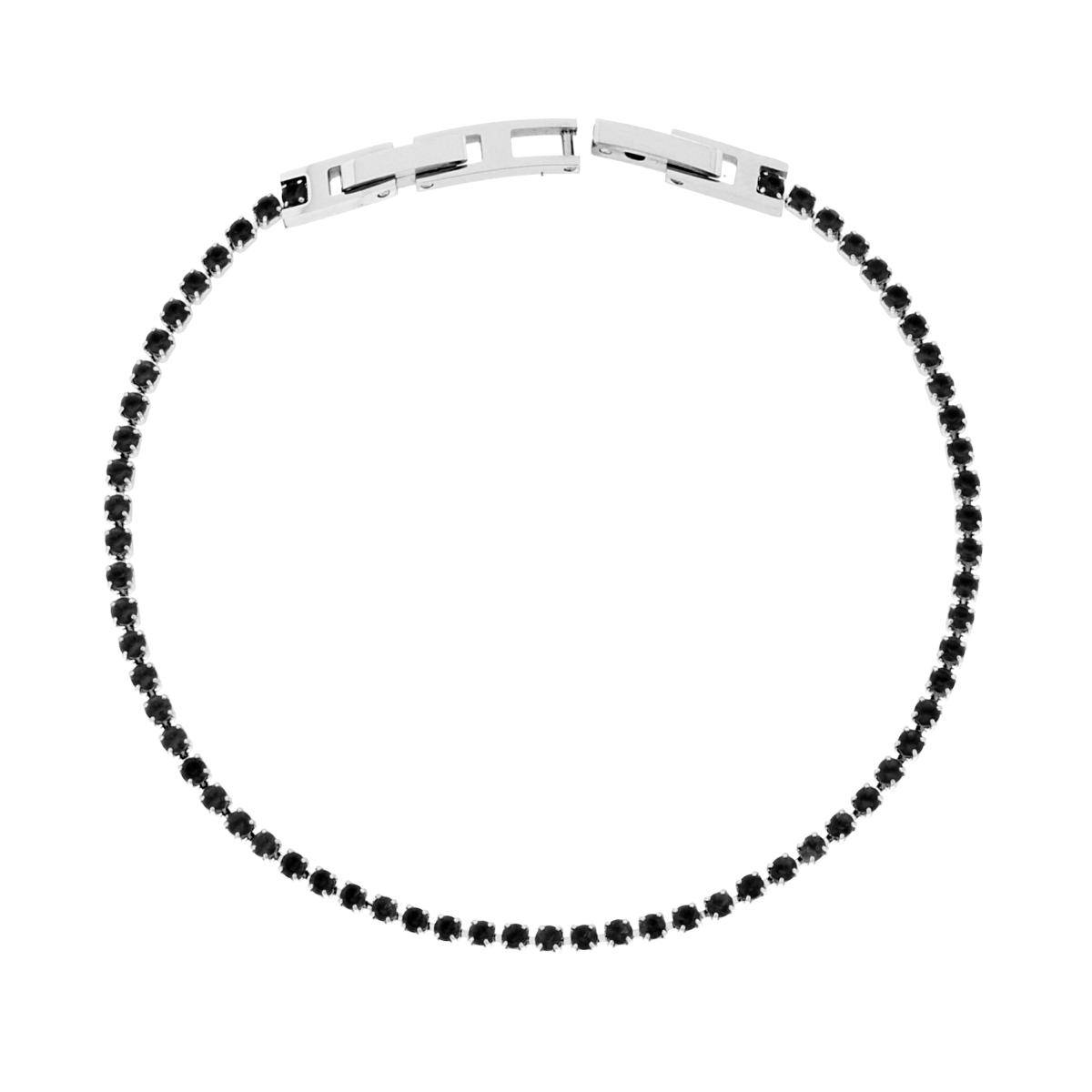 Bracciale Tennis Griffe cm 19-21 con Crystal mm 2 Nero regolabile in ACCIAIO