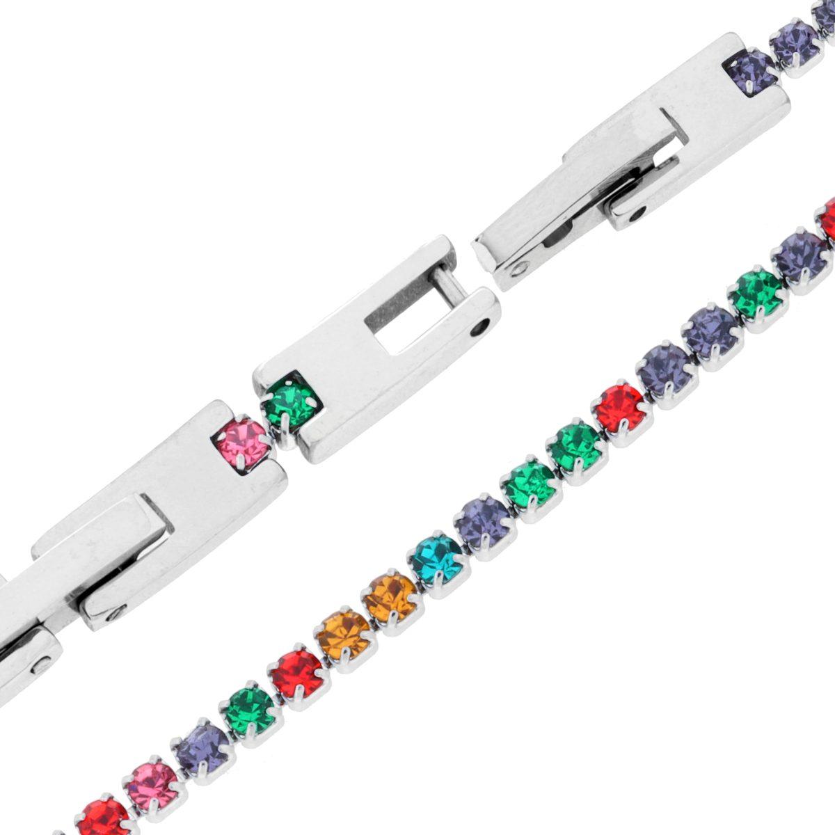 Bracciale Tennis Griffe cm 19-21 con Crystal mm 2 Multicolor regolabile in ACCIAIO