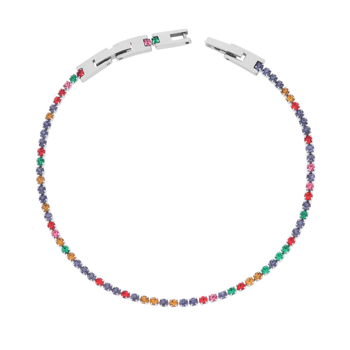 Bracciale Tennis Griffe cm 19-21 con Crystal mm 2 Multicolor regolabile in ACCIAIO