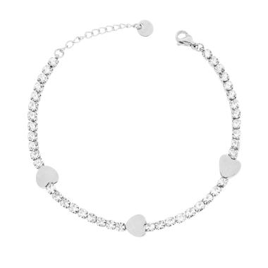 Bracciale Tennis Crystal Bianchi con Cuori in ACCIAIO