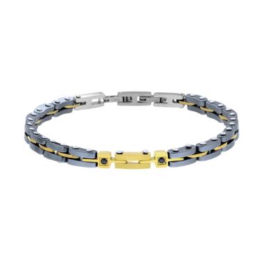 Bracciale Uomo Maglia Imperniata in Ceramica Antracite e colore Oro con Crystal Neri in ACCIAIO