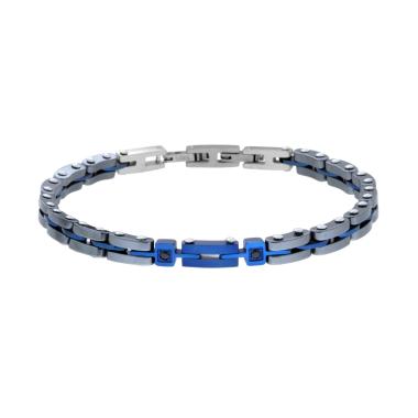 Bracciale Uomo Maglia Imperniata in Ceramica Antracite e colore Blu con Crystal Neri in ACCIAIO