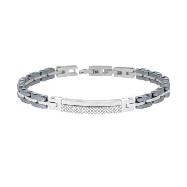 Bracciale Uomo Maglia Imperniata in Ceramica Antracite con Targa in ACCIAIO