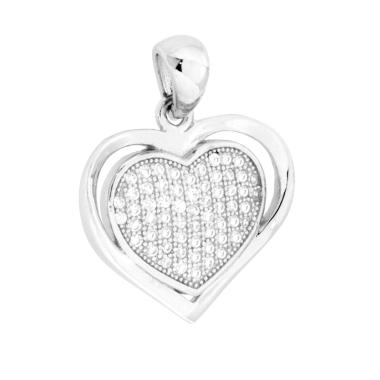 Ciondolo Cuore con Cubic Zirconia Bianchi in ARGENTO 925 Galvanica Rodio