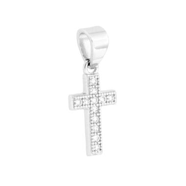 Ciondolo Croce con Cubic Zirconia Bianchi in ARGENTO 925 Galvanica Rodio