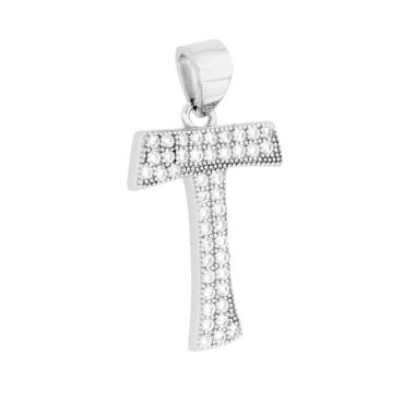 Ciondolo Croce Tao con Cubic Zirconia Bianchi in ARGENTO 925 Galvanica Rodio
