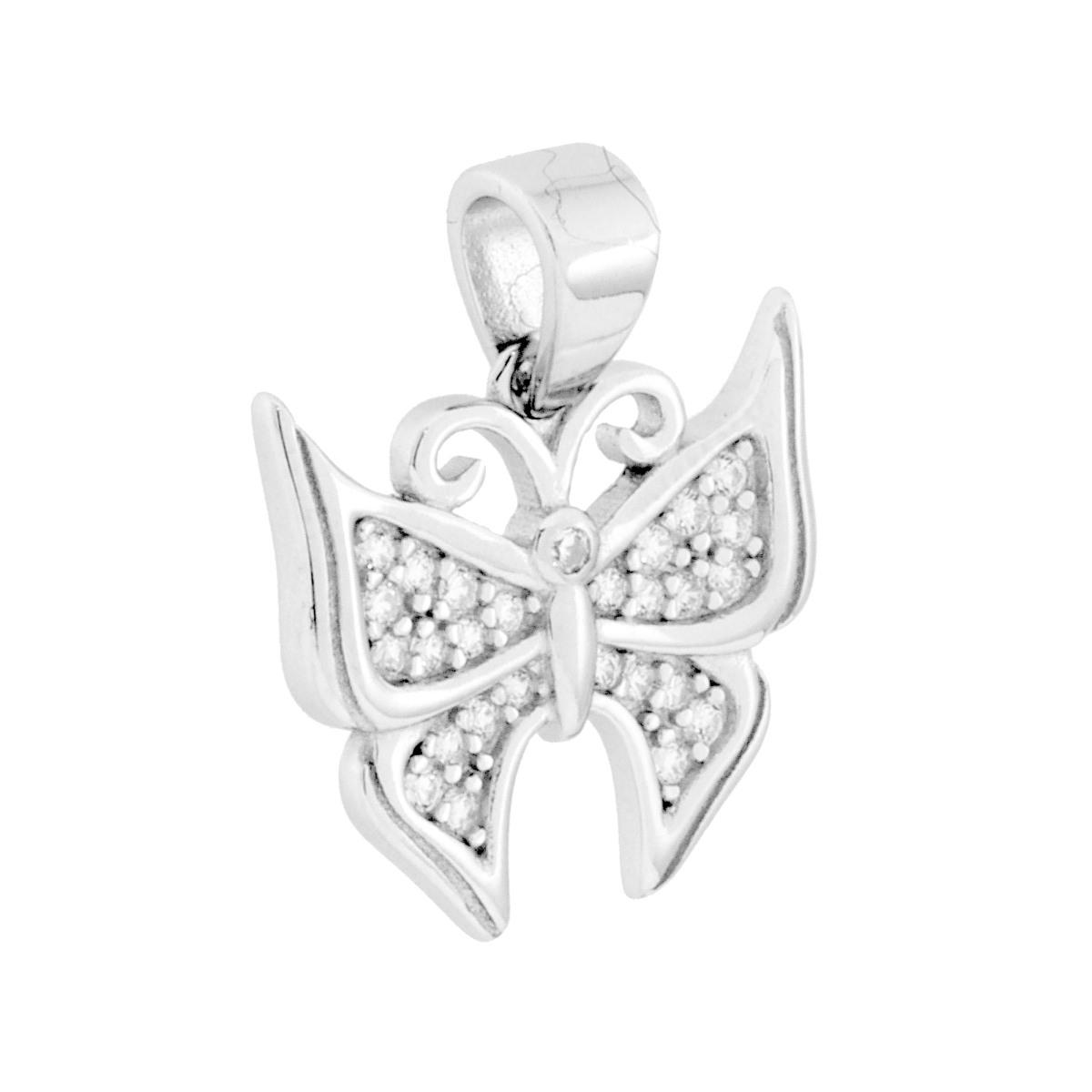 Ciondolo Farfalla con Cubic Zirconia Bianchi in ARGENTO 925 Galvanica Rodio