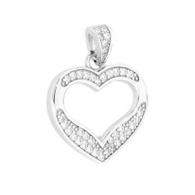 Ciondolo Cuore con Cubic Zirconia Bianchi in ARGENTO 925 Galvanica Rodio
