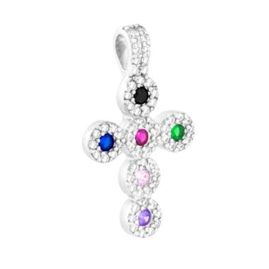 Ciondolo Croce con Cubic Zirconia Multicolor in ARGENTO 925 Galvanica Rodio