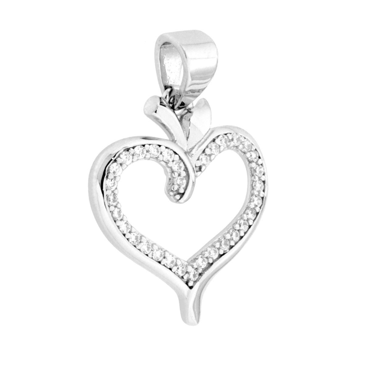 Ciondolo Cuore con Cubic Zirconia Bianchi in ARGENTO 925 Galvanica Rodio