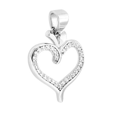 Ciondolo Cuore con Cubic Zirconia Bianchi in ARGENTO 925 Galvanica Rodio