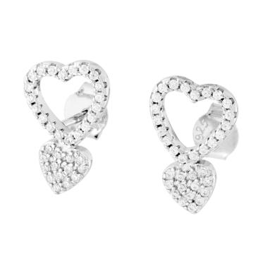 Orecchini Cuori con Cubic Zirconia Bianchi in ARGENTO 925 Galvanica Rodio