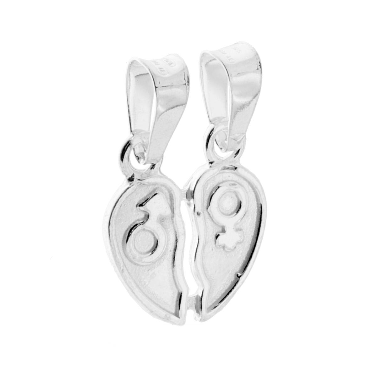 Ciondolo Cuore Spezzato che si spezza con incisione simbolo Uomo Donna in Argento 925