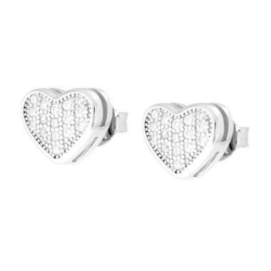 Orecchini Cuore con Cubic Zirconia Bianchi in ARGENTO 925 Galvanica Rodio