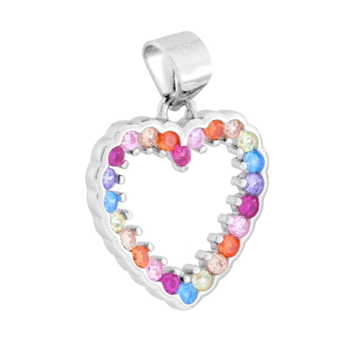 Ciondolo Cuore con Cubic Zirconia Multicolor in ARGENTO 925 Galvanica Rodio