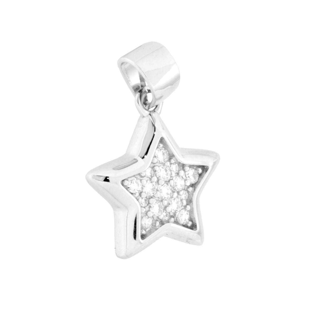 Parure Set Orecchini e Ciondolo Stella con Cubic Zirconia Bianchi in ARGENTO 925 Galvanica Rodio