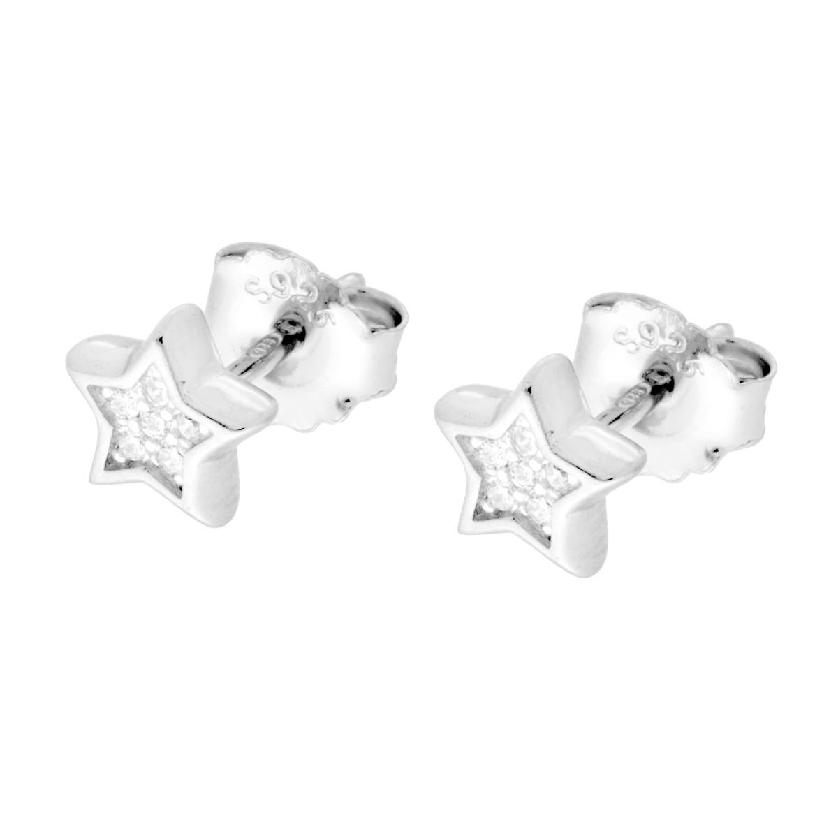 Parure Set Orecchini e Ciondolo Stella con Cubic Zirconia Bianchi in ARGENTO 925 Galvanica Rodio