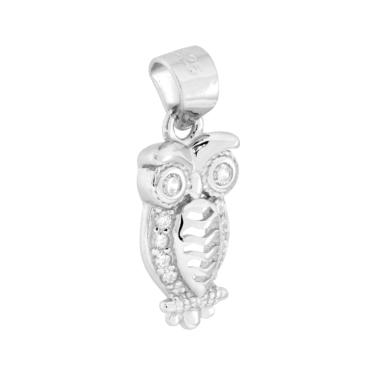 Ciondolo Gufo con Cubic Zirconia Bianchi in ARGENTO 925 Galvanica Rodio