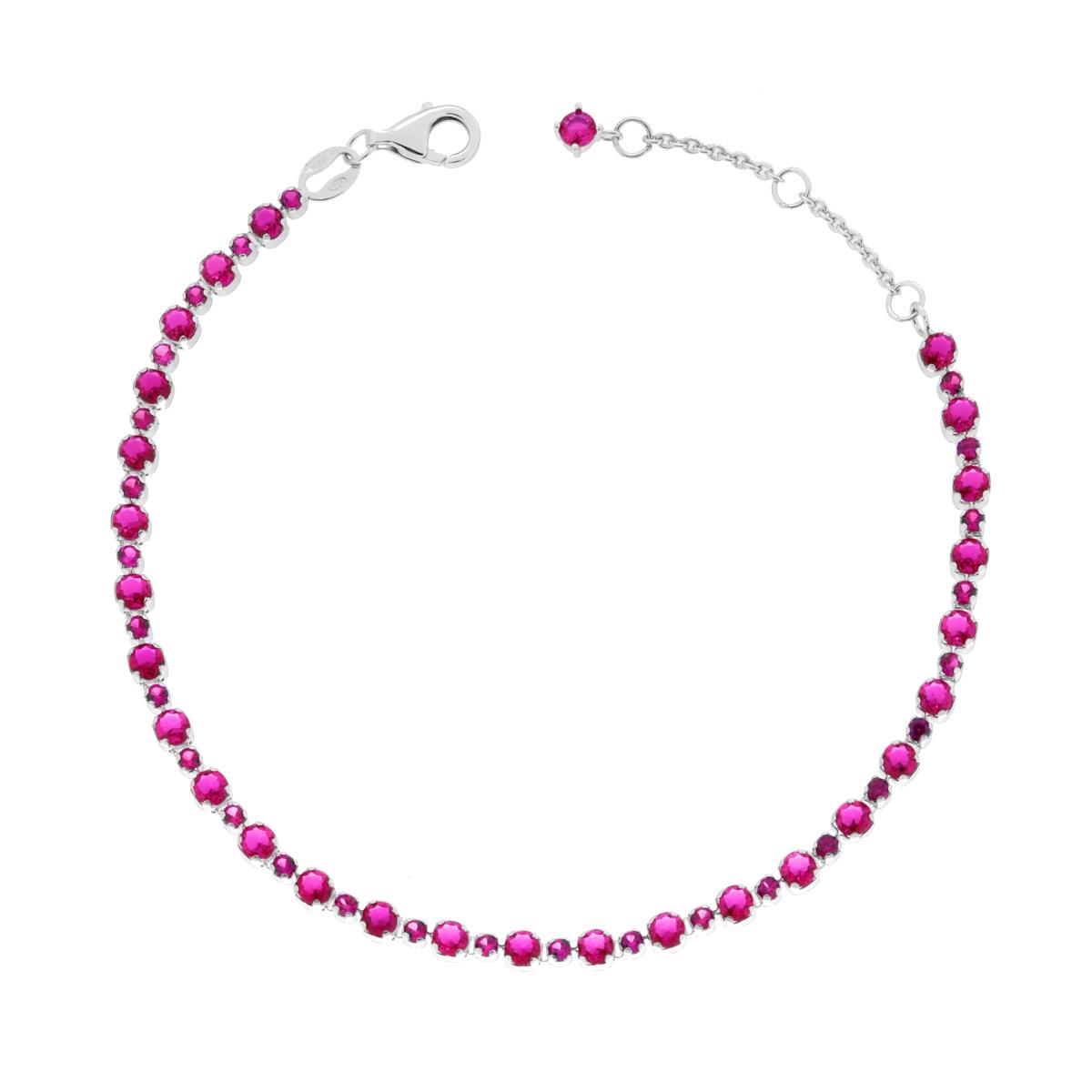 Bracciale Tennis cm 17+3 con Cubic Zirconia mm 3 e 2 Rosso Rubino in ARGENTO 925 Galvanica Rodio