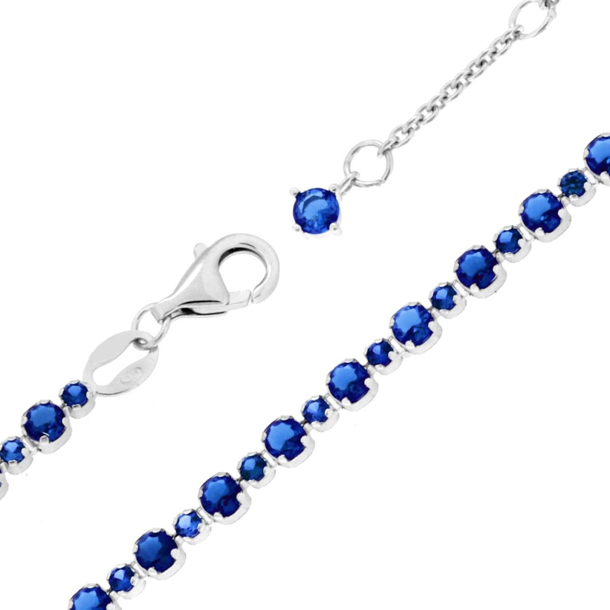 Bracciale Tennis cm 17+3 con Cubic Zirconia mm 3 e 2 Blu Zaffiro in ARGENTO 925 Galvanica Rodio