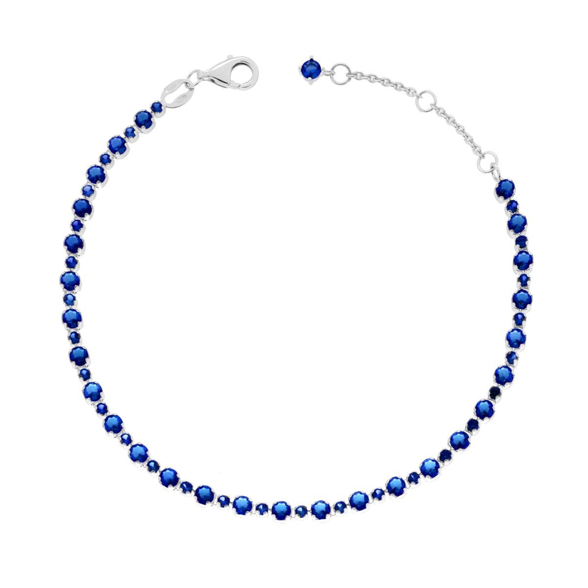 Bracciale Tennis cm 17+3 con Cubic Zirconia mm 3 e 2 Blu Zaffiro in ARGENTO 925 Galvanica Rodio