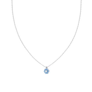 Collana Catena Forzatina Diamantata con Fiore e Cubic Zirconia Acquamarina e Bianchi in ARGENTO 925 Galvanica Rodio
