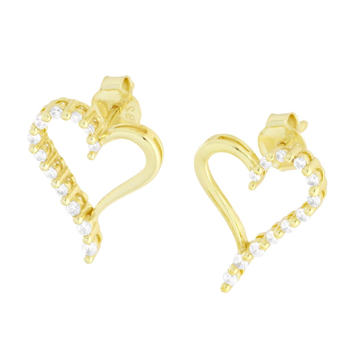 Orecchini Cuore con Cubic Zirconia Bianchi in ARGENTO 925 Galvanica Oro