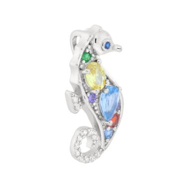 Ciondolo Cavalluccio Marino con Cubic Zirconia Multicolor in ARGENTO 925 Galvanica Rodio
