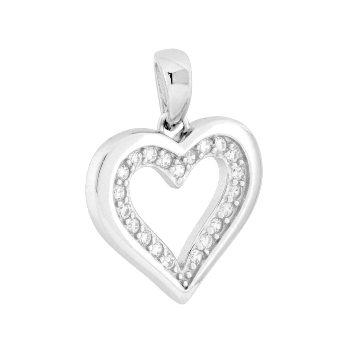 Ciondolo Cuore con Cubic Zirconia Bianchi in ARGENTO 925 Galvanica Rodio