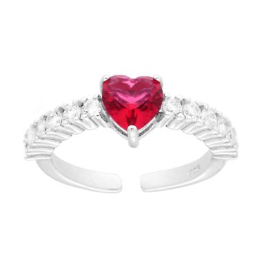 Anello Amore Love Veretta Cuore Rosso Rubino con Cubic Zirconia Bianchi in ARGENTO 925 Galvanica Rodio