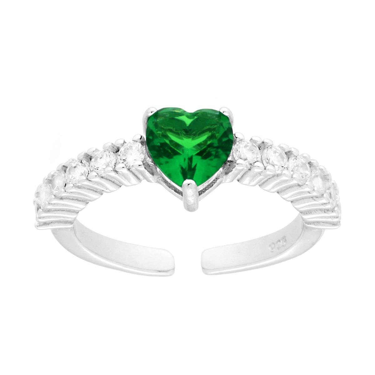 Anello Amore Love Veretta Cuore Verde Smeraldo con Cubic Zirconia Bianchi in ARGENTO 925 Galvanica Rodio