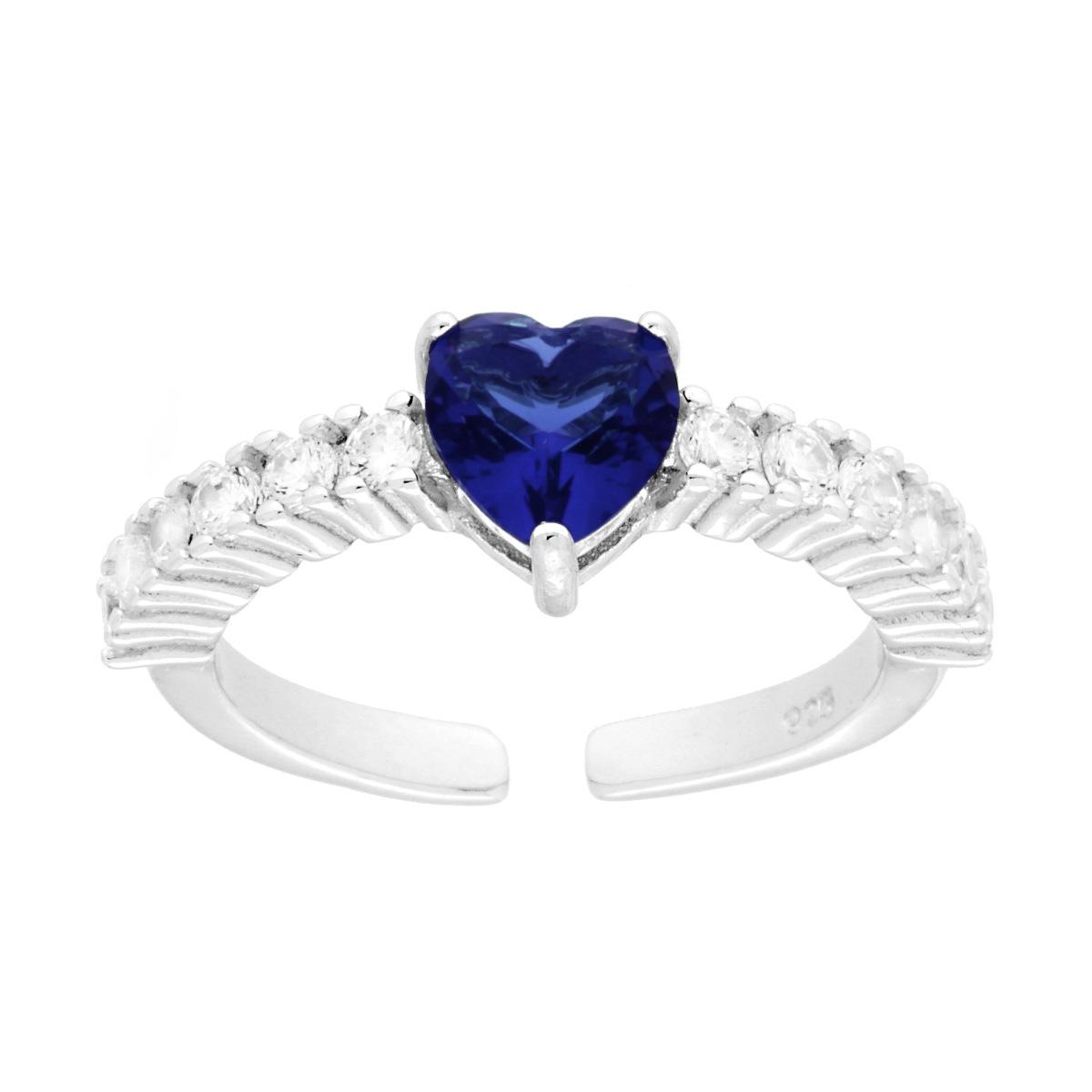 Anello Amore Love Veretta Cuore Blu Zaffiro con Cubic Zirconia Bianchi in ARGENTO 925 Galvanica Rodio
