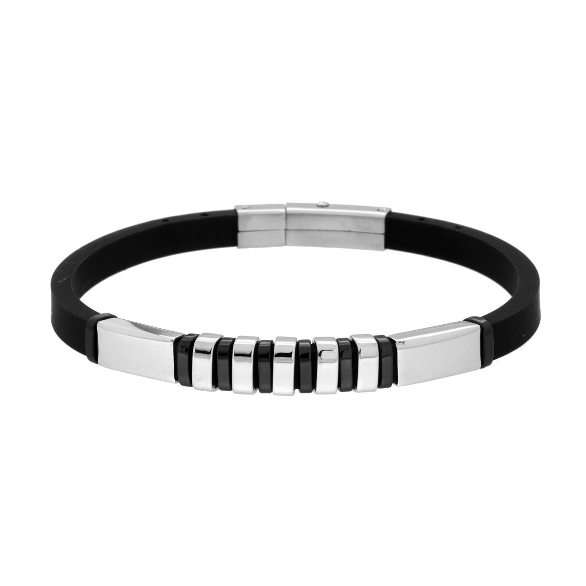 Bracciale Uomo in PVC Caucciu Nero con Accessori colore Nero in ACCIAIO