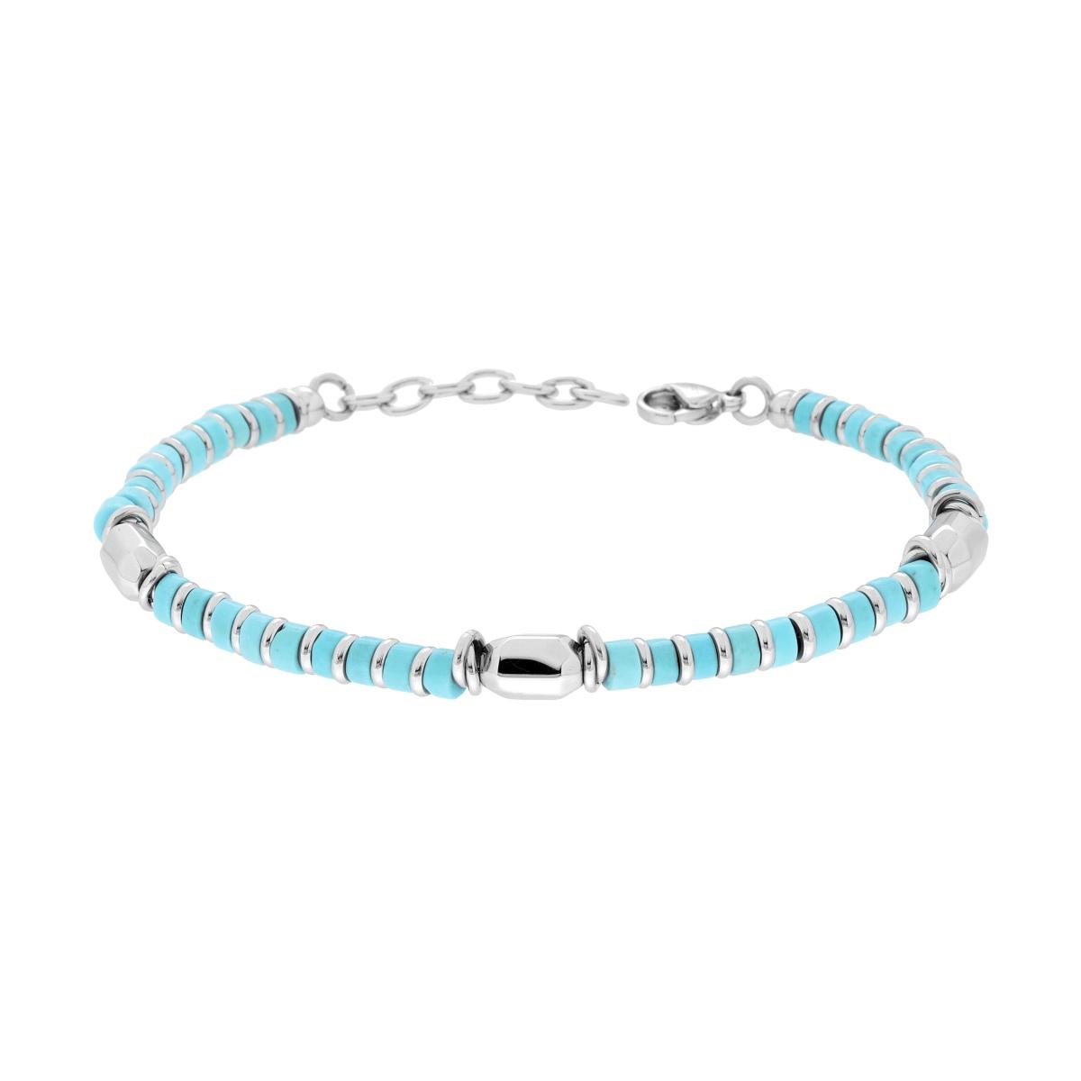 Bracciali Catena con Cilindretti in Pietra colore Turchese e Accessori in ACCIAIO
