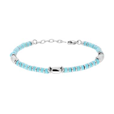 Bracciali Catena con Cilindretti in Pietra colore Turchese e Accessori in ACCIAIO