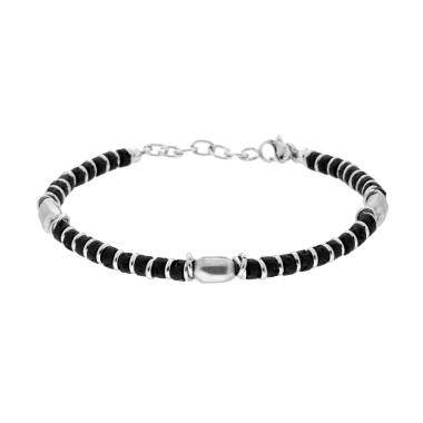 Bracciali Catena con Cilindretti in Pietra Lavica Nera e Accessori in ACCIAIO