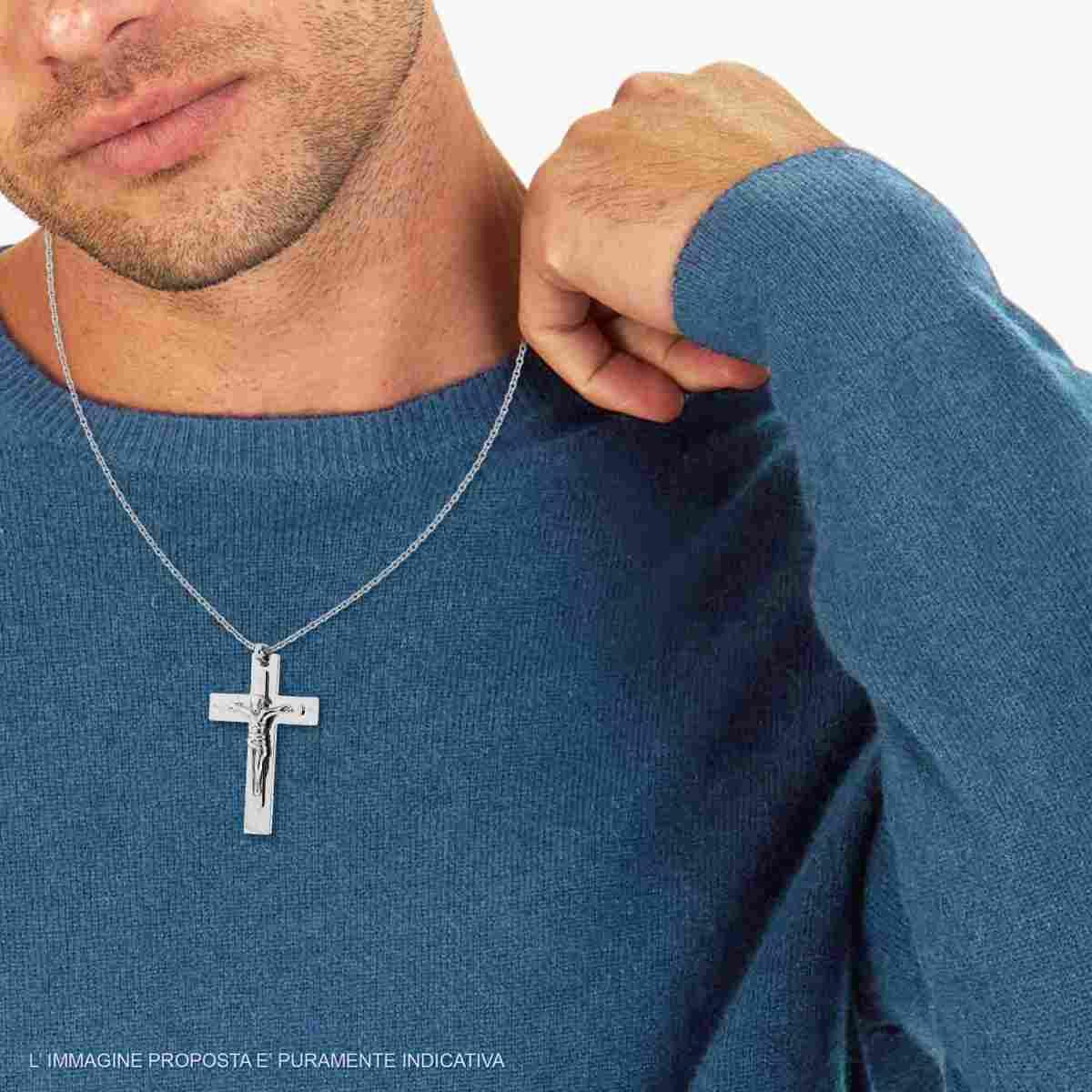 Collana con Catena Forzatina Diamantata con Croce e Gesu Cristo in ACCIAIO