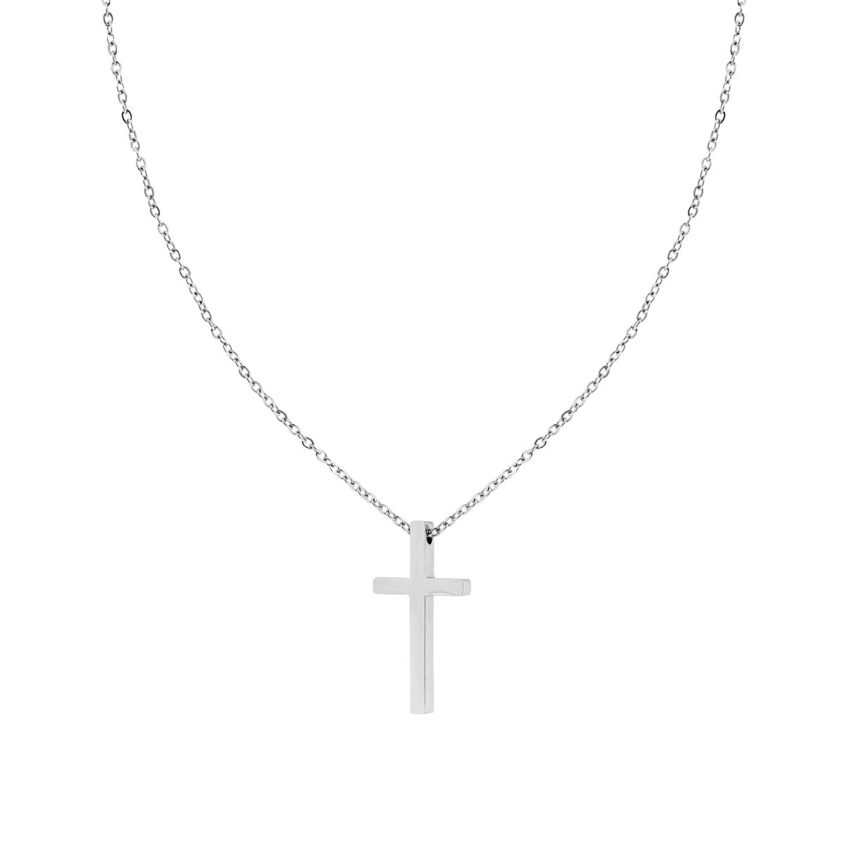 Collana Catena Forzatina Diamantata con Croce in ACCIAIO