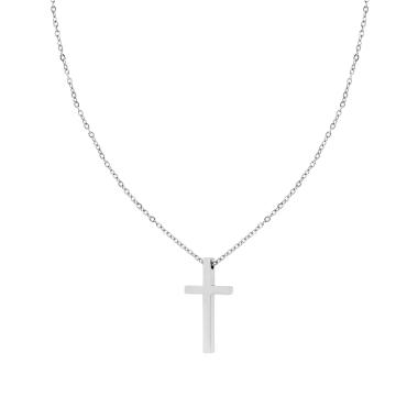 Collana Catena Forzatina Diamantata con Croce in ACCIAIO