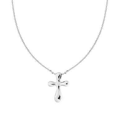 Collana con Catena Forzatina Diamantata con Croce Bubble in ACCIAIO