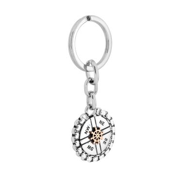 Portachiavi Uomo Donna ad Anello con Tondo con Timone Rosa in ACCIAIO