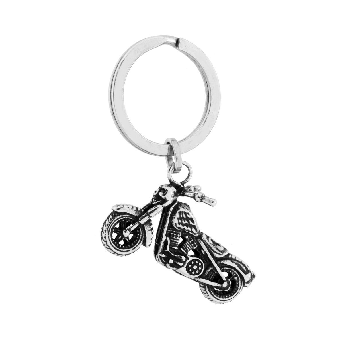 Portachiavi Uomo Donna ad Anello Motocicletta in ACCIAIO Brunito