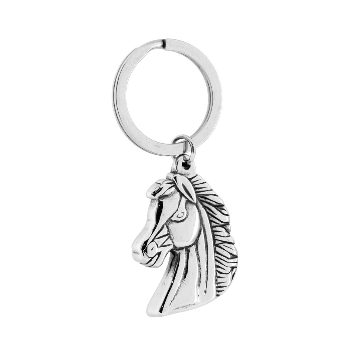 Portachiavi Uomo Donna ad Anello con Testa di Cavallo in ACCIAIO