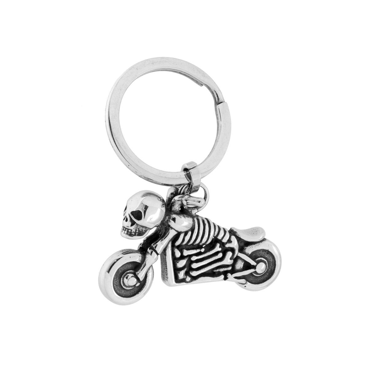 Portachiavi Uomo Donna ad Anello Motocicletta Scheletro in ACCIAIO Brunito