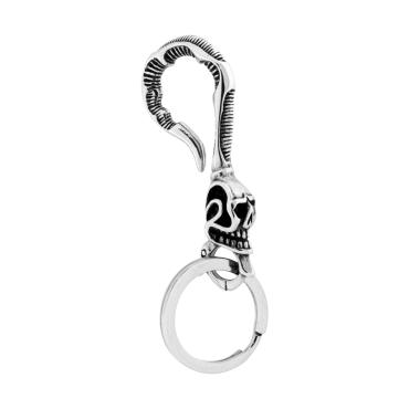 Portachiavi Uomo Donna ad Anello con Amo e Teschio in ACCIAIO Brunito